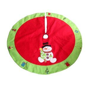 Vintage Christmas Tree Skirt Snowman Scene